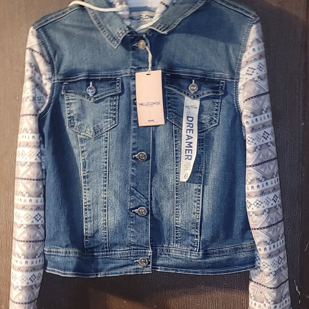 Wallflower Denim Jacket with Patterned Sleeves NWT